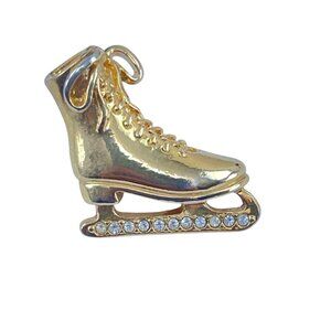 Avon Gold-Tone Ice Skate Pin With Rhinestones Detail 1.5 Inches Lapel Pin Brooch